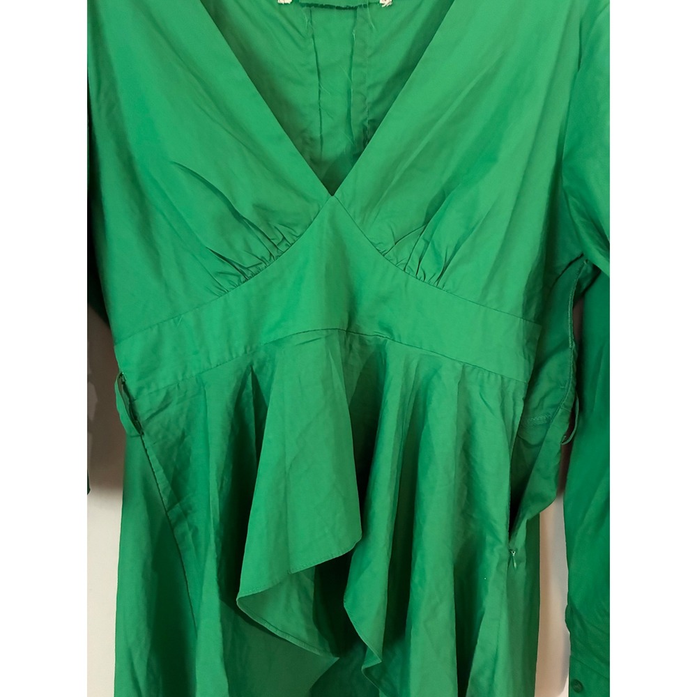 Tea & Cup High-Low Ruffle Dress Womens Medium Green V-Neck Long Sleeve - Picture 8 of 12